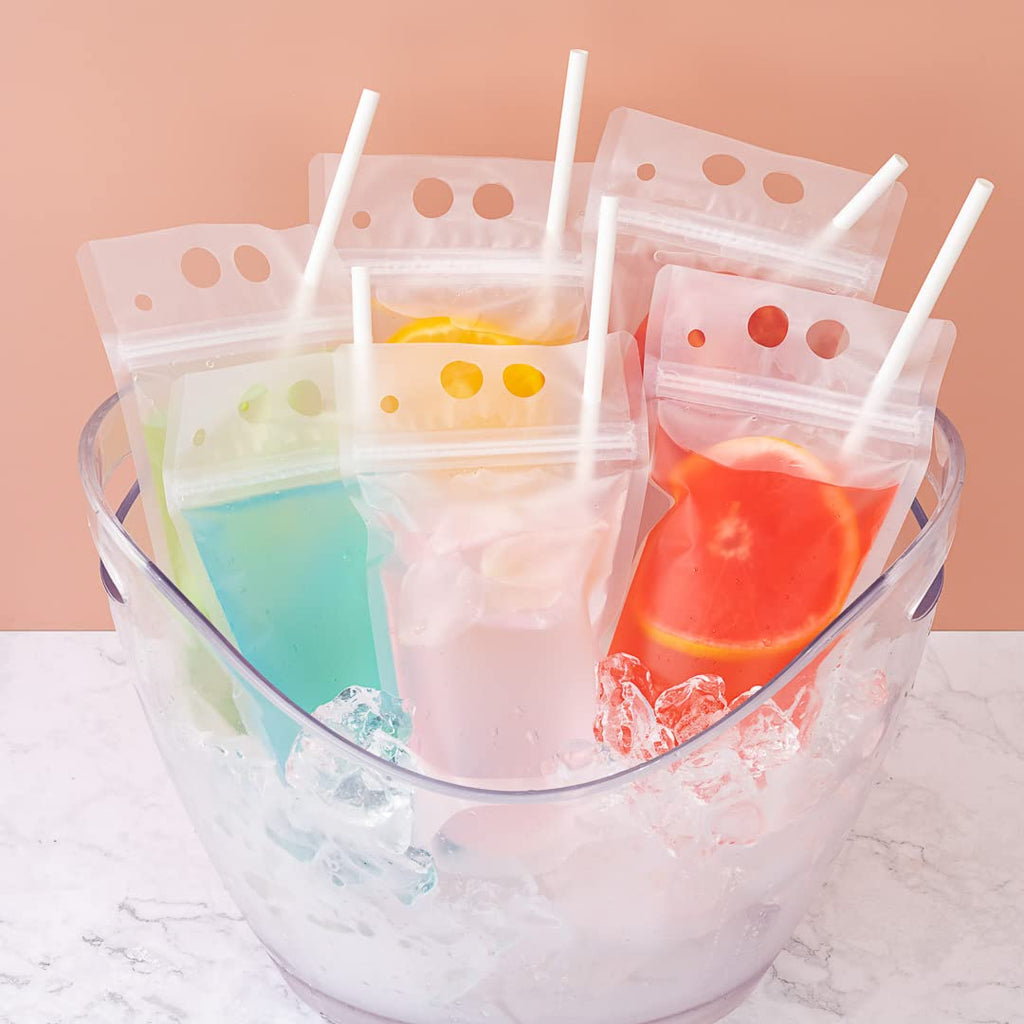 Restaurantware Bag Tek 5.1 X 1.6 Inch Drink Pouches 100 Double Zipper Juice Pouches - Hand-Held Straw Storage Translucent Plastic Drink Bags Heavy Duty Tamper-Evident