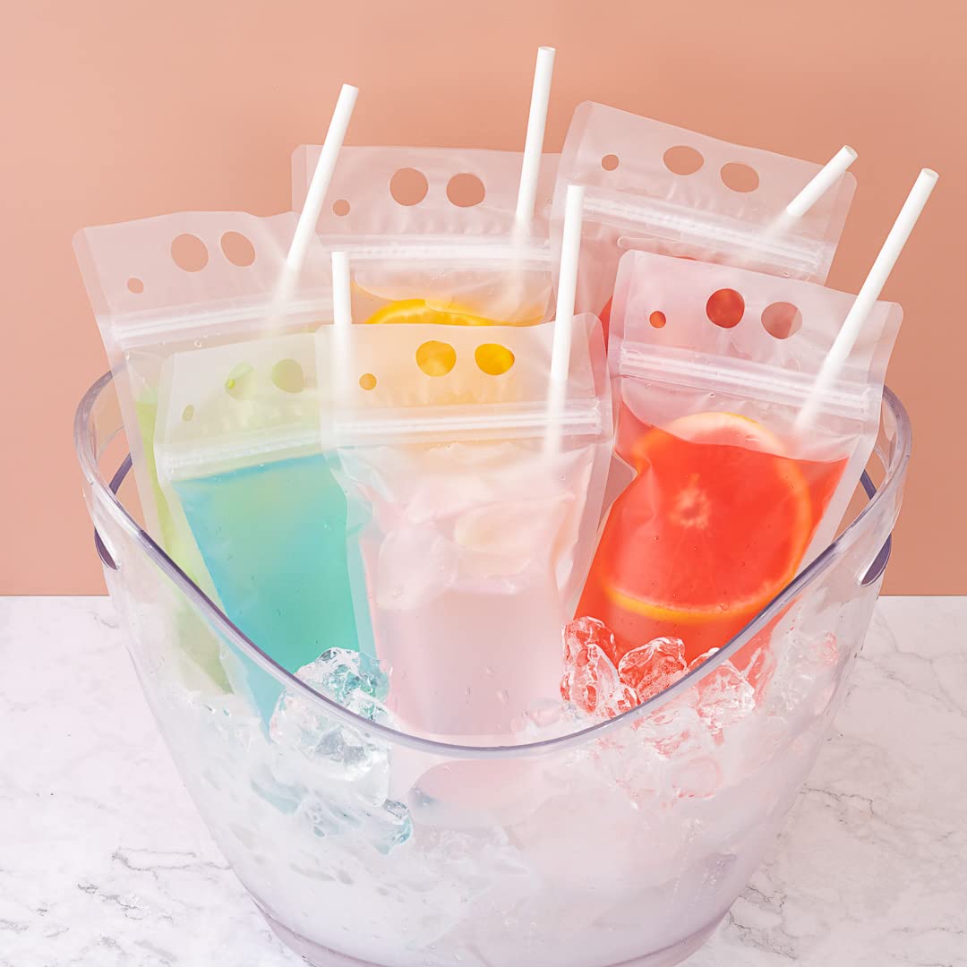 Restaurantware Bag Tek 5.1 X 1.6 Inch Drink Pouches 100 Double Zipper Juice Pouches - Hand-Held Straw Storage Translucent Plastic Drink Bags Heavy Duty Tamper-Evident
