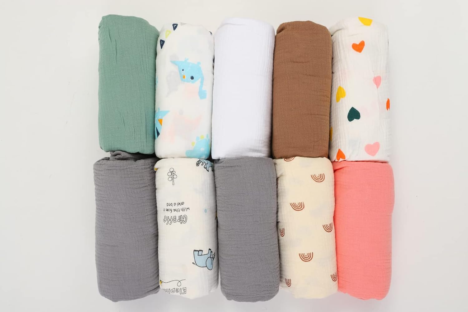 Onacosht Muslin Crib Sheets - Soft, Breathable 100% Cotton Fitted Sheets | 52" x 28" | 2-Pack in Grey & Green
