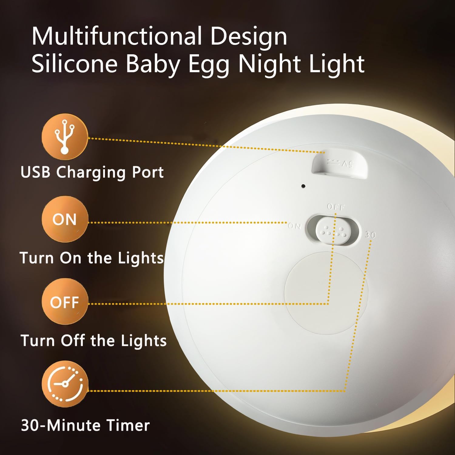 Skiennix Egg Night Light - 7 Color Changing Portable Lamp with 30-Minute Timer for Kids' Nursery