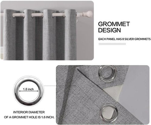 MIULEE Linen Blackout Curtains - 100% Room Darkening Thermal Insulated Grommet Panels | Grey, 42" x 84" (2 PCs)