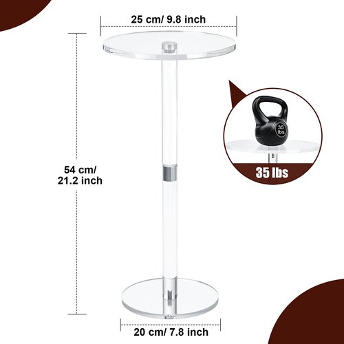 Cilinta 9.8" Round Clear Acrylic End Table - Modern Small Space Side Table for Living Room, Bedroom, Office, Outdoor | Sturdy, Easy to Install, Multi-Purpose