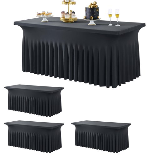 Black 8FT Spandex Tablecloth for 8FOOT Rectangle Tables, 4 Pack Stretchy Wrinkle Free Table Cloths for Parties Wedding Birthday Baby Shower