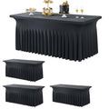 Black 8FT Spandex Tablecloth for 8FOOT Rectangle Tables, 4 Pack Stretchy Wrinkle Free Table Cloths for Parties Wedding Birthday Baby Shower