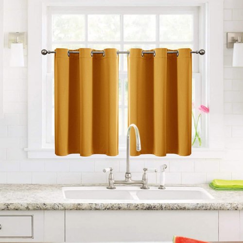 ChrisDowa Small Window Curtains - Grommet Short Thermal Insulated Room Darkening Panels (Mustard Yellow, 52 x 36 Inch)