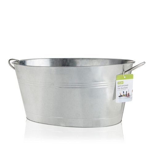 True Galvanized Tub, Large Ice Buckets for Parties, Beverage Cooler for Beer, Wine, Soda, Bottled Water, Rustic Beverage Tub, Drink Bucket for Indoor & Outdoor Party, 6.3 Gal (23.8 Liters), Set of 1