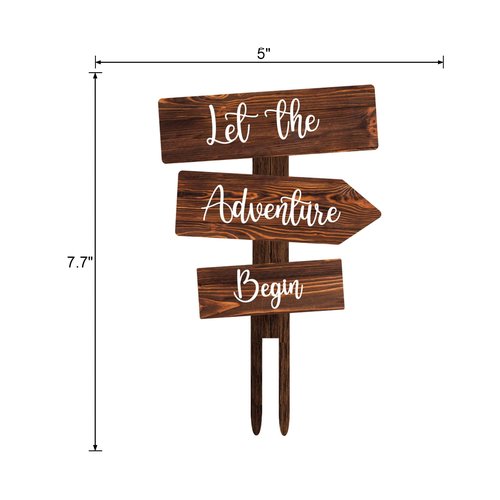 Party to Be Let the Adventure Begin Cake Topper in Wood Rustic Cake Decoration for Wedding & Baby Shower