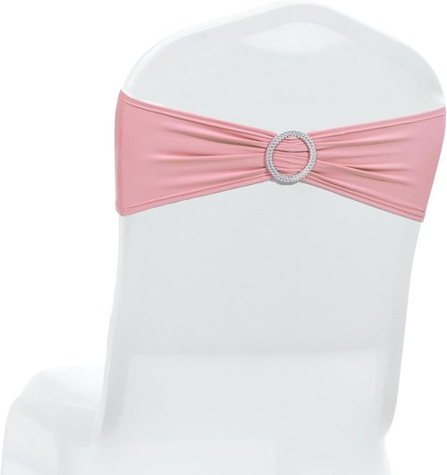 MDS Spandex Chair Sashes - Pack of 150 Elastic Stretch Bands with Buckle Slider - Dusty Rose