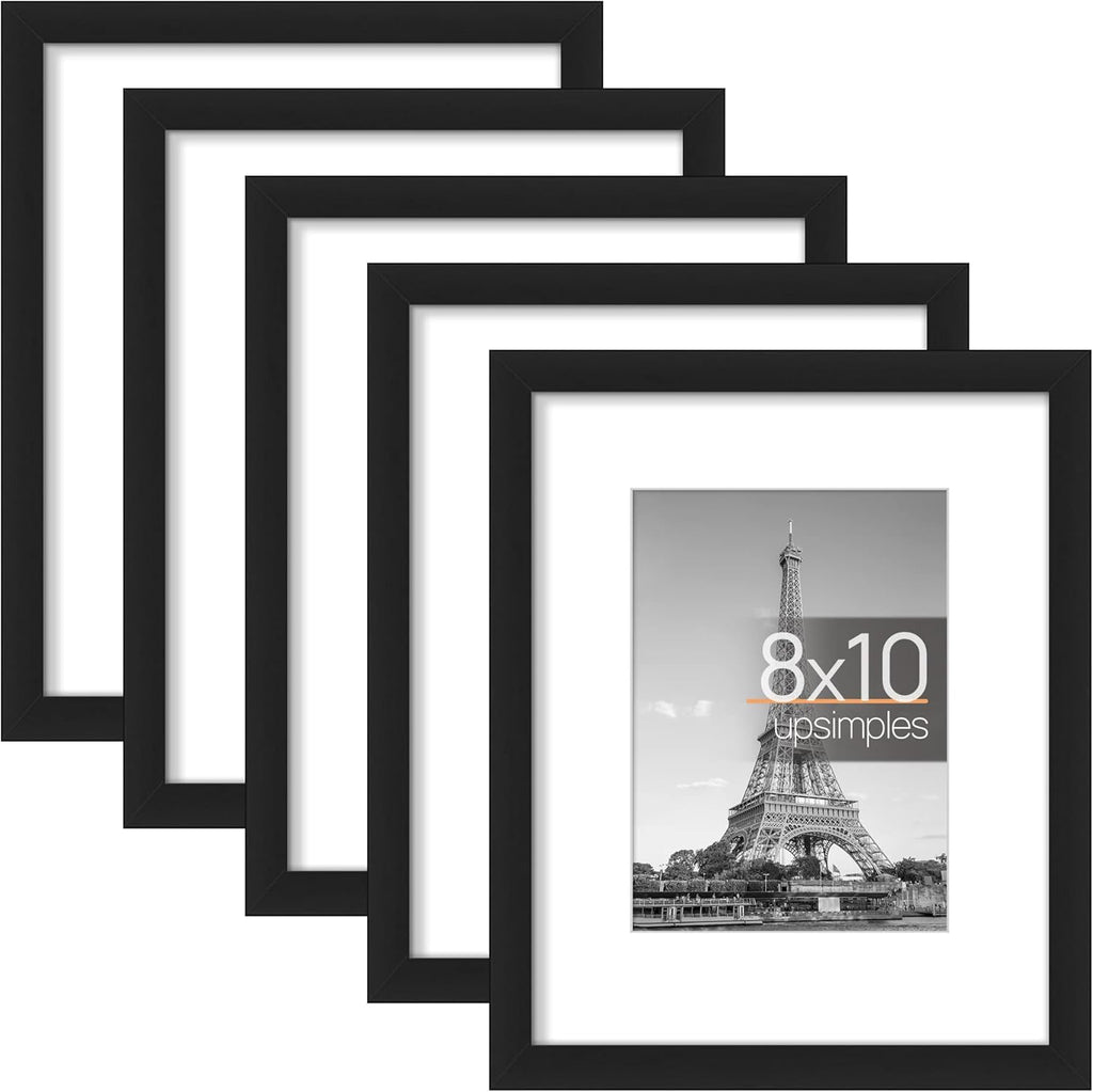 Upsimples 8x10 Picture Frame Set - Classic 5-Pack with 2 Vintage Frames for Wall Display