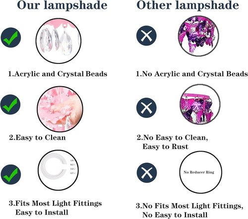 11.8" Butterfly Light Shade for Ceiling Pendant Light, Dreamy Lightshade with Crystal Beads, Acrylic Chandelier Shades, Crystal Lamp Shade with Star Light Effect for Girl’s Bedroom Decoration, Pink
