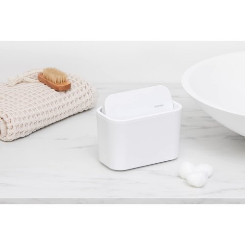 Brabantia MindSet Bathroom Small Trash Caddy (White) Hygienic Basin Top Storage Can with Swing Lid for Disposal of Used Cosmetics, Cotton Pads, Cue Tips (4 x 6 x 3)