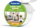 Rabenda Double-Sided Carpet Tape - 2 Inch x 12 Yards Removable Rug Tape for Hardwood & Tile Floors - Strong Hold, No Residue