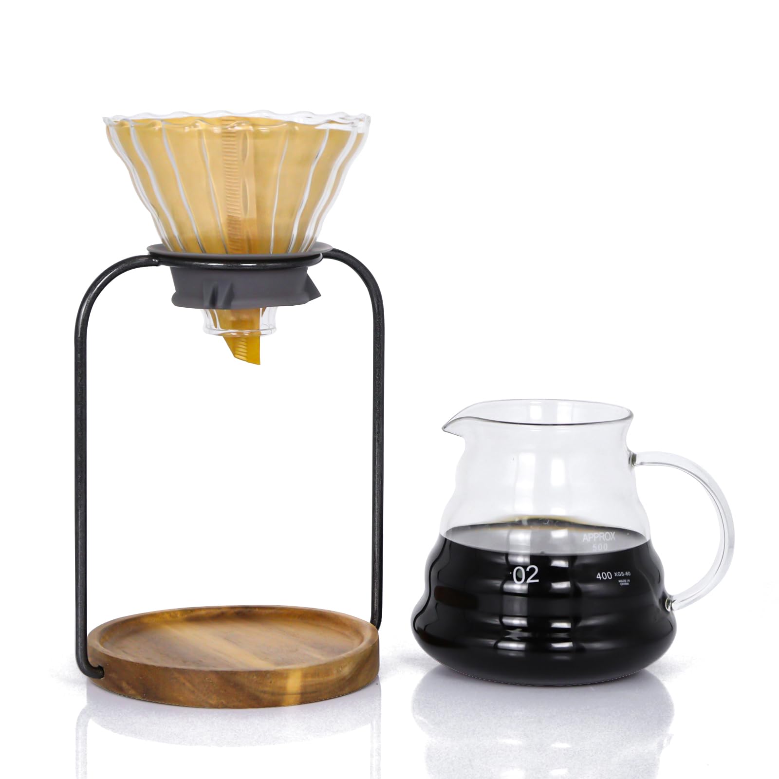 SOTECH Pour Over Coffee Dripper Set, Filter Holder Glass Server with Paper Coffee Filters Manual Stand for Tea and Saffron