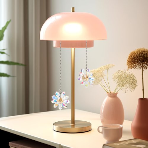 2 Pieces Ceiling Fan Pull Chain, Decorative 1.8" Crystal Glass Flower Pendants Pull Chain Extension with 23" Ceiling Fan Chain Extender and Connector for bedside lamp Table Lamp Light(Crystal AB)