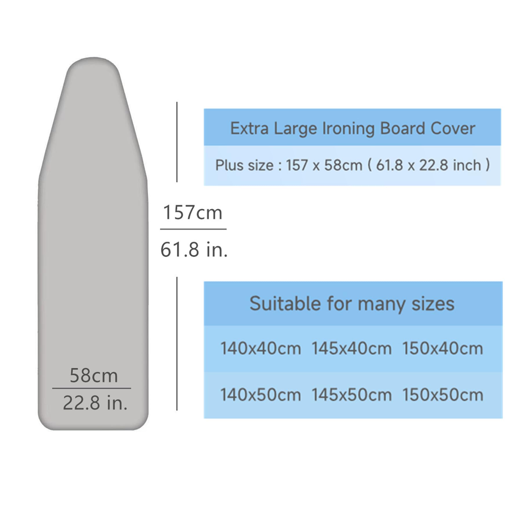yazilan Extra Large Replacement Ironing Board Cover, 61.8x22.8 Inches, Drawstring Design for Easy Adjustment and Installation, Heavily Padded Ironing Board Cover with Scorch Resistant Pads