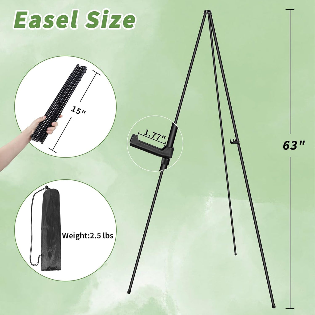 PUJIANG 63" Easel Stand - 3 Pack Metal Art Display for Pictures & Signs | Includes Carrying Bag