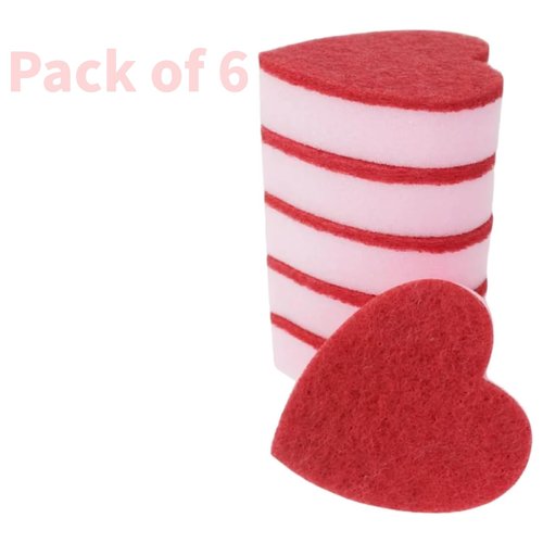 Perastra Heart Shaped Sponge, Dual-Sided Kitchen Scrubber for Washing Dishes, Pots, Pans and General Household Cleaning, Pink (6 Pack)