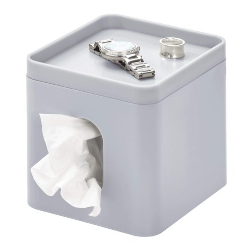 IDesign Facial Tissue Box Cover for Bathroom and Vanity Countertops, 6.1" x 5.15" x 5.4", The Cade Collection, Matte Gray