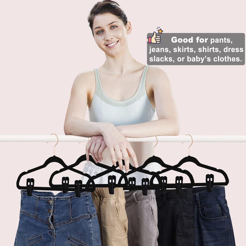 TOFIIGREM Black Velvet Hangers - 40 PCS Clips for Pants, Skirts & Suits | Durable & Non-Slip Design