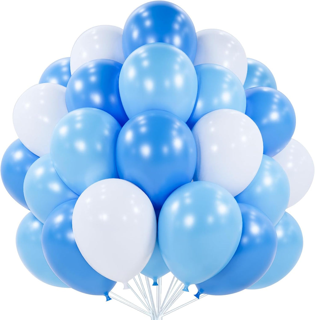 PartyWoo 100pcs Blue & White Balloons - 12 Inch Pearl Light Matte for Graduation & Baby Showers