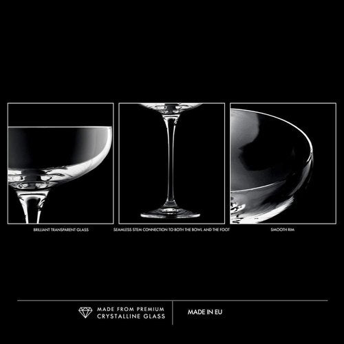Krosno Champagne Coupes & Glasses | Set of 6 | 8.1 oz | Harmony Collection | Perfect for Home, Restaurants and Parties | Prosecco Glass | Dishwasher Safe | Lead-Free Crystal Glass