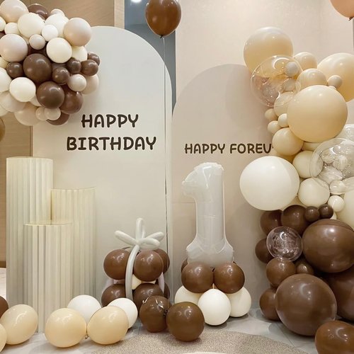 MEBAY Boho Brown White Nude Balloon Garland Arch Kit, 155Pcs Dark Brown White Sand Neutral Latex Balloons for Woodland Teddy Bear Baby Shower Wedding Birthday Party Decorations