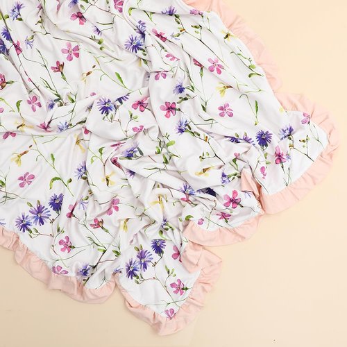 runzhuoyang Baby Blankets for Girls,Bedding for Baby and Toddler,Ruffle Blanket for Kids,Soft,Comfy Blankets.Size 40"x33",Viscose Made from Bamboo Prints are Floral