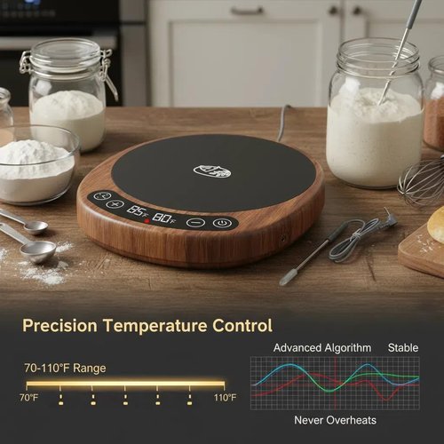 Risecret Pro 2026 Larger Sourdough Starter And Dough Warmer– Upgraded with Real-Time Dough Probe, Dual-Temp Display, 70-110°F Precision Control, 24H Timer Game Changer For Home Bakers White Wood