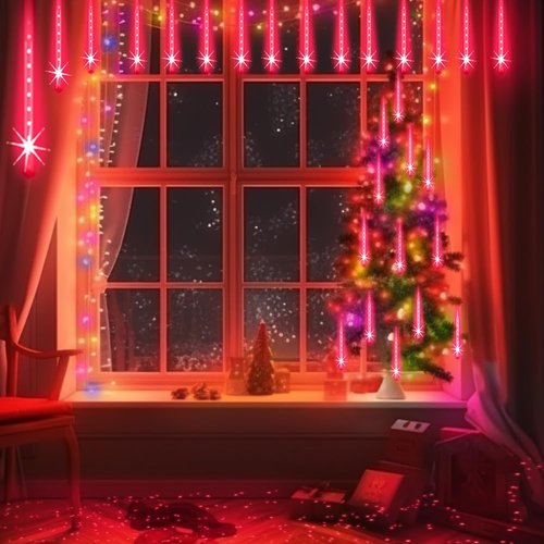 Aukora Red LED Halloween Lights - 8 Tube Snow Falling Rain Icicle String Lights for Outdoor Decor