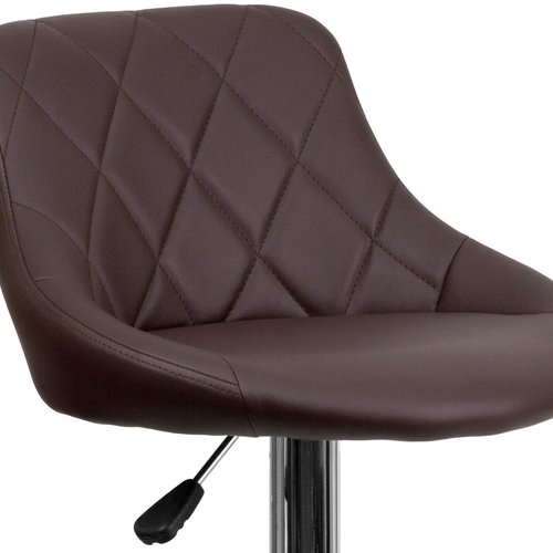 Flash Furniture Contemporary Brown Vinyl Bucket Seat Adjustable Height Barstool with Diamond Pattern Back and Chrome Base