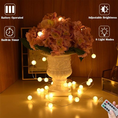 Grandhome Globe String Lights - 10ft 30 LED Warm White Crystal Ball Fairy Lights | Waterproof & Remote Control