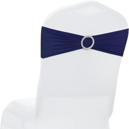 MDS Spandex Chair Sashes - 250 Pack of Elastic Stretch Bands with Slider Bow for Wedding Decor | Navy Blue