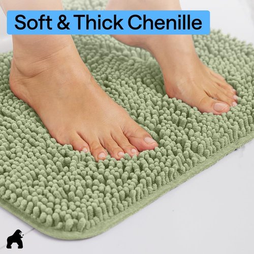 GORILLA GRIP Bath Rug Mat - Thick Soft Absorbent Chenille | Quick Dry Microfiber, 24x17 Sage Green