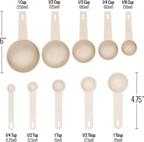 Beille Measuring Cups & Spoons Set - 10pc Wheat Straw Cooking & Baking Tools