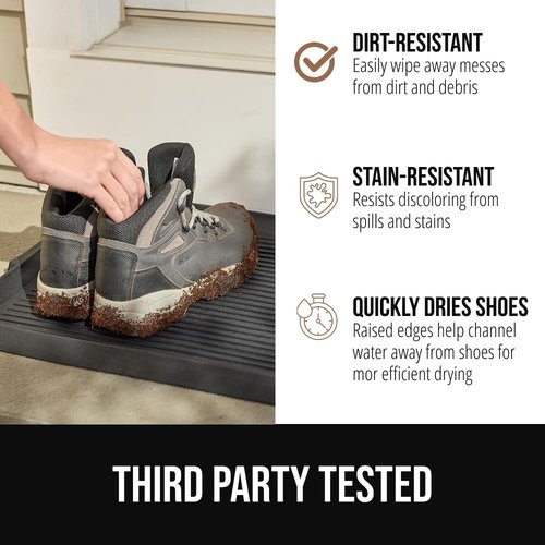 Gorilla Grip Boot Tray - Waterproof Natural Rubber Indoor/Outdoor Shoe Mat with Raised Edges | 24x16 Black