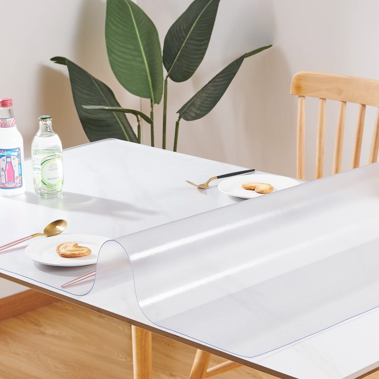 Leffora Frosted Table Cover Protector 60 x 60 Inch, 1.5mm Thick Plastic Desk Protector Mat, Square Waterproof PVC Placemats, Transparent Mat for Desktop, Dining Room Table, Dresser, Writing Desk