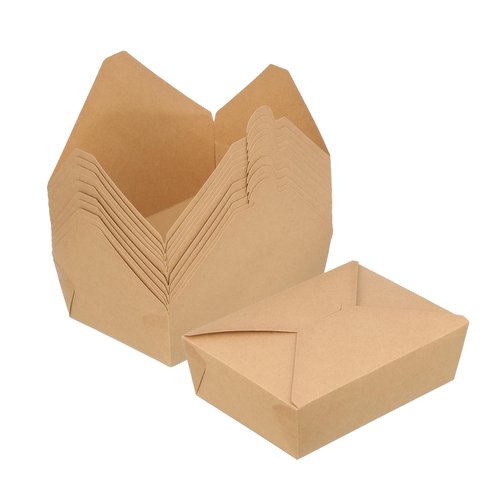 GHEIR 68 oz Take Out Food Containers 100 Pack, Disposable Kraft Paper To Go Containers Boxes, Microwaveable Leak and Grease Proof Take Out Boxes for Restaurant, Catering and Party