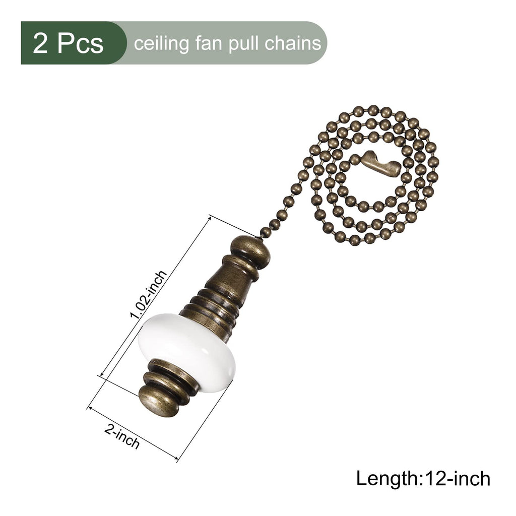 YOKIVE 2 Pcs Ceiling Fan Pull Chain, Chain Decorative Extensions with Ceramic Pendant Lamp Ornaments, Great for Fans, Ceiling Lamp, Home (White, 12-Inch)