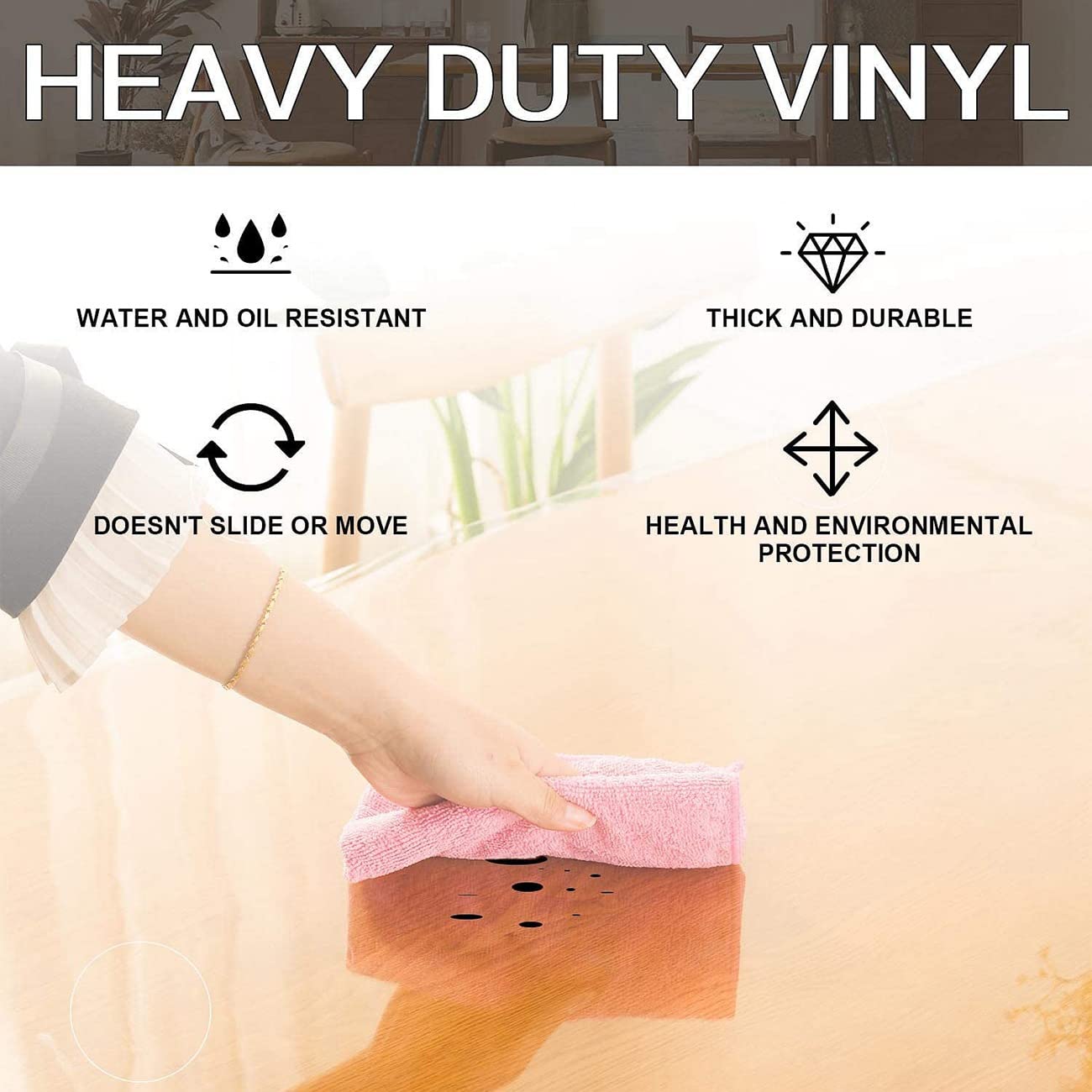 Leffora Frosted Table Cover Protector 60 x 60 Inch, 1.5mm Thick Plastic Desk Protector Mat, Square Waterproof PVC Placemats, Transparent Mat for Desktop, Dining Room Table, Dresser, Writing Desk