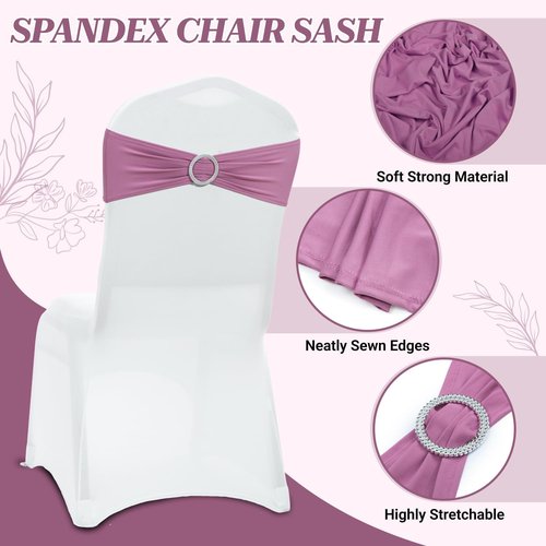 MDS Premium Stretch Spandex Chair Sashes - Pack of 75 Dusty Pink Covers with Buckle Slider for Events