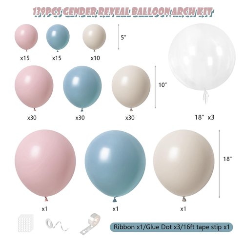 Gender Reveal Balloon Arch Kit 139Pcs Dusty Pink and Fog Blue Balloons White Sand Balloons for Boho Wedding Bride Anniversary Birthday Baby Shower Bridal Bear Theme Decorations