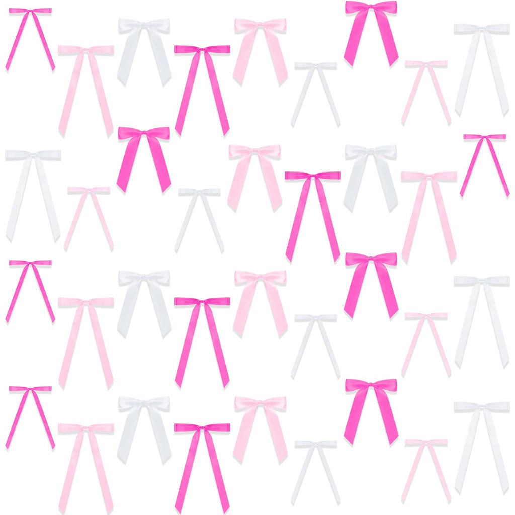 Suncalla 60 Pcs Bow Wall Decor, DIY Bows Party Decorations, Satin Ribbon Bow Garland Photo Backdrop for Birthday Baby Shower Bridal Shower Bachelorette Wedding Party Decor(Pink Series)