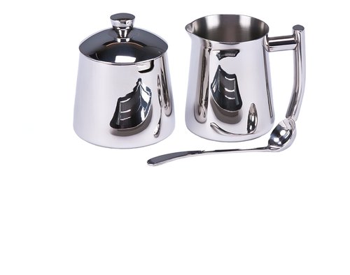 Frieling USA 18/10 Stainless Steel Sugar and Creamer Set - Coffee & Tea Accessories with 10 Oz Metal Creamer Pitcher & Sugar Bowl with Lid
