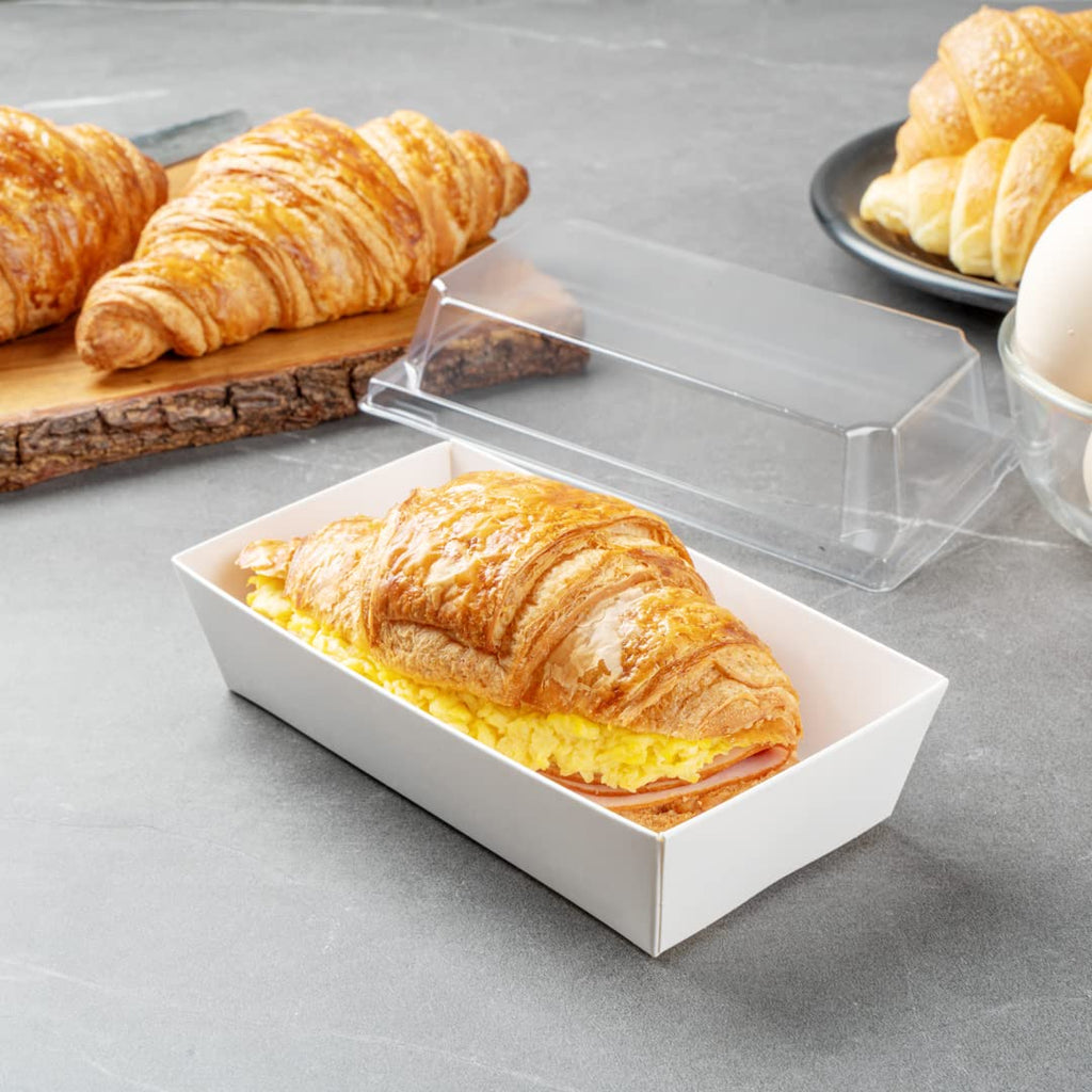 Restaurantware Matsuri Vision 5 x 4.4 x 1.4 Inch Sushi Trays 100 Greaseproof Sushi Packaging Boxes - Lids Sold Separately Disposable White Paper Sushi Containers For Appetizers Or Desserts