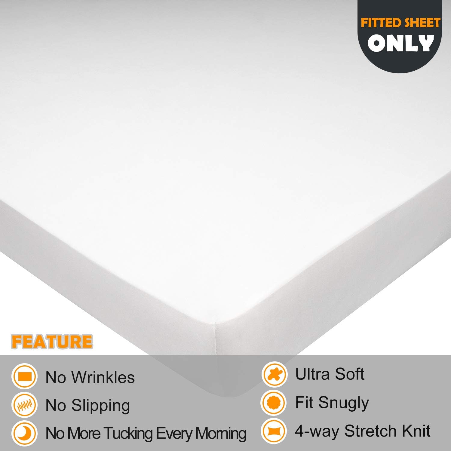 Soft Stretch Queen Size Fitted Sheet - Cozy Jersey Knit with 4-Way Stretch | Deep Fit 5"-16" - White