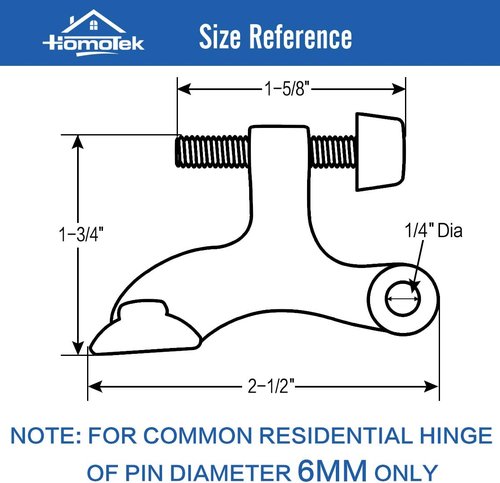 HOMOTEK Heavy Duty Adjustable Door Stopper - 2 Pack Black Hinge Pin Design | 2.5" x 1.75" with Rubber Bumpers