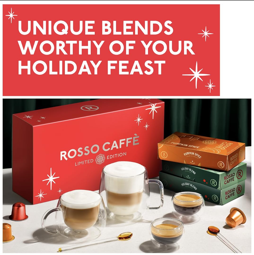 ROSSO CAFFE Espresso Coffee Pods for Nespresso Machines - Holiday Limited Edition - 80 Aluminium Capsules - Compatible with all Nespresso Original line Machines (Holiday Blend and Pumpkin Spice)