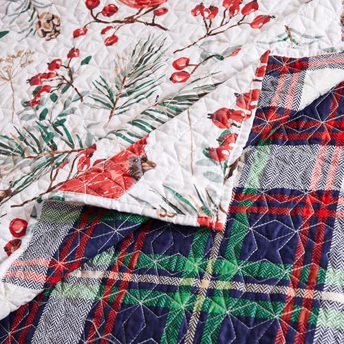 Greenland Home Cardinal Plaid Farmhouse Holiday Quilted Throw Blanket, 50 x 60 inches, Cardinal