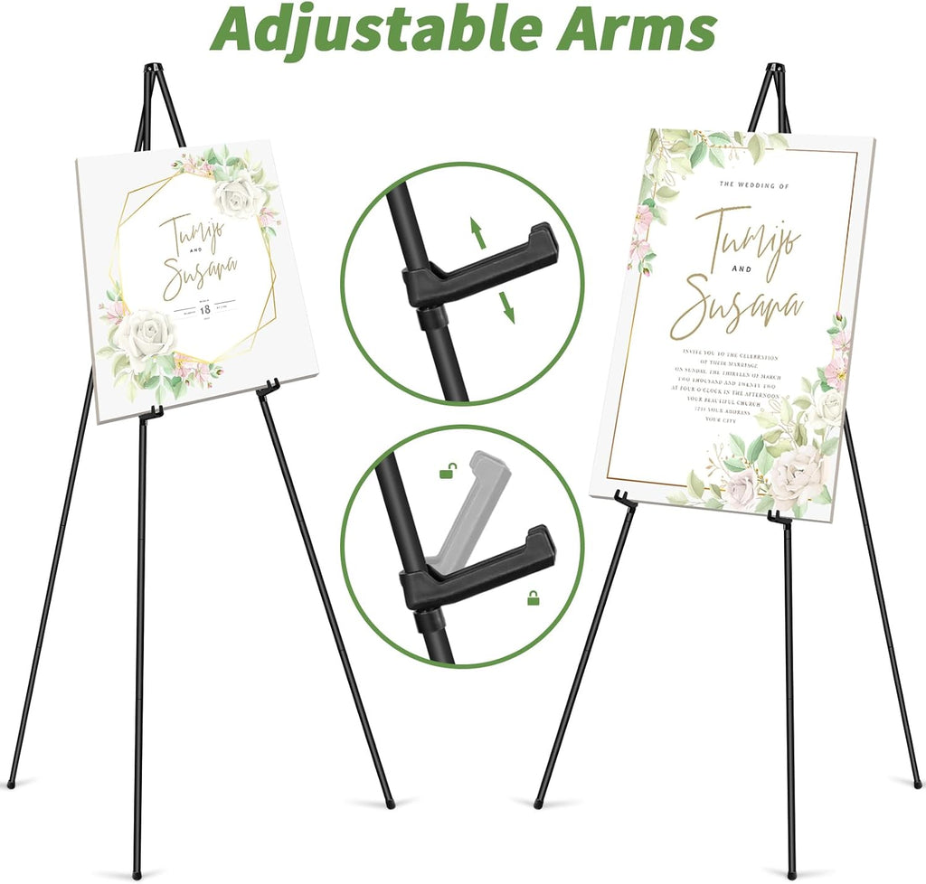 PUJIANG 63" Easel Stand - 3 Pack Metal Art Display for Pictures & Signs | Includes Carrying Bag