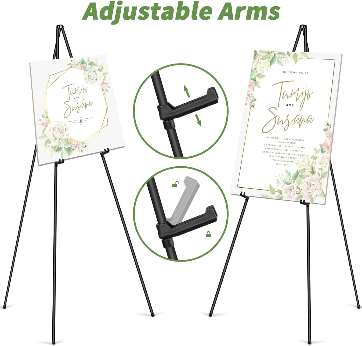 PUJIANG 63" Easel Stand - 3 Pack Metal Art Display for Pictures & Signs | Includes Carrying Bag